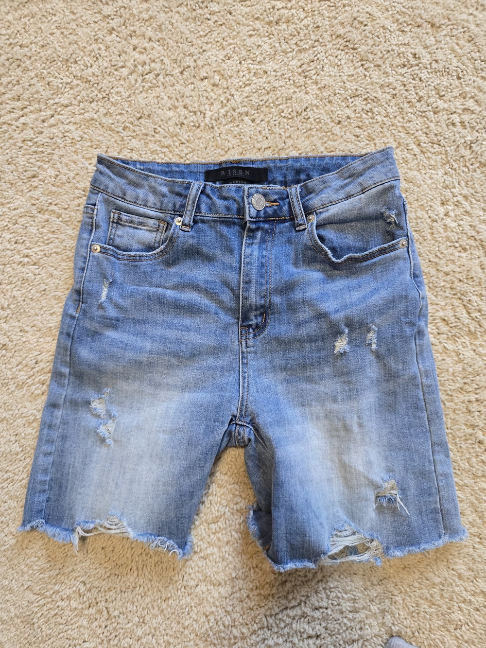 Risen Distressed Light Blue Denim Shorts
